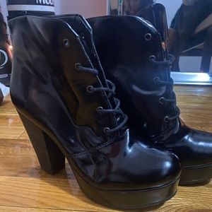 Black lace up boots!! Very comfortable